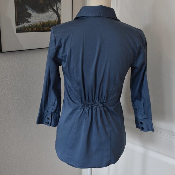 Van Heusen Studio Blue Button-Down Stretch Blouse with Gathered Back - Picture 6 of 10